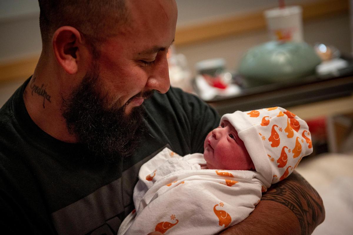 New father Iván Peñaloza of Rio Linda holds his newborn daughter Camila, who was born on leap day at Dignity Health’s Mercy San Juan Medical Center on Saturday, Feb. 29, 2020. In a one-in-2.1 million chance, baby Camila shares her special birthday with her father, who also has a leap-year birthday.