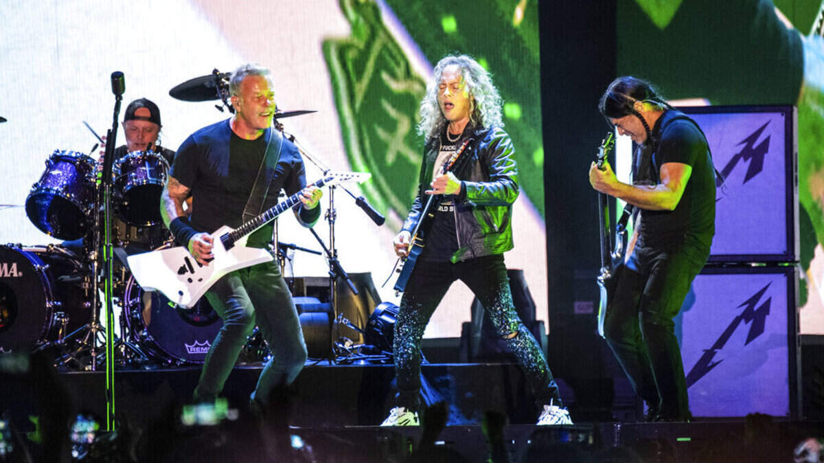 Lars Ulrich, left, James Hetfield, Kirk Hammett, and Robert Trujillo of Metallica are making their 40th anniversary shows available to stream on Christmas.