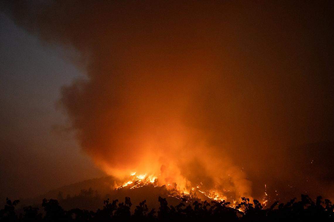 Tress and vegetation burn during the Glass Fire near Calistoga in September 2020.