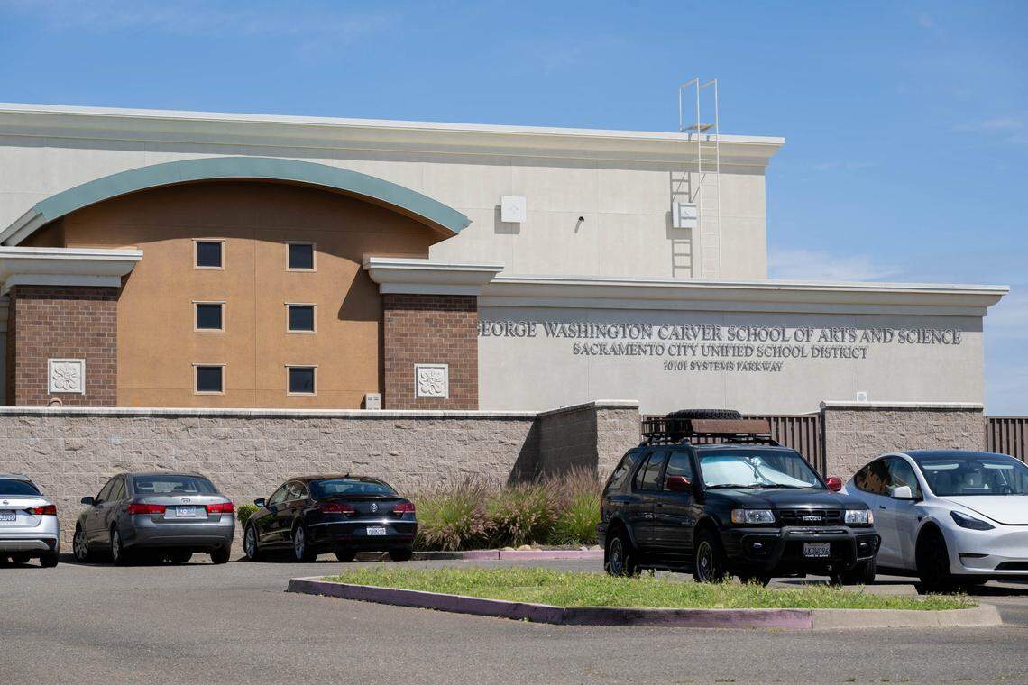 The exterior of George Washington Carver School of Arts and Science in Rancho Cordova on Wednesday.