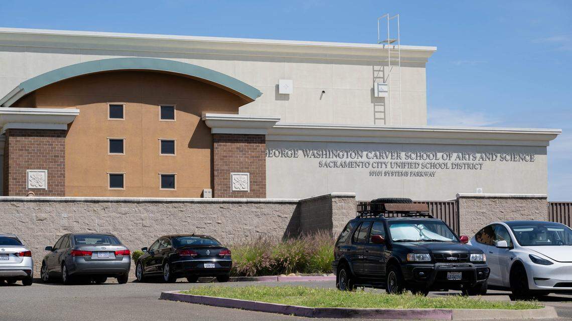 The exterior of George Washington Carver School of Arts and Science in Rancho Cordova on Wednesday, April 15, 2026.