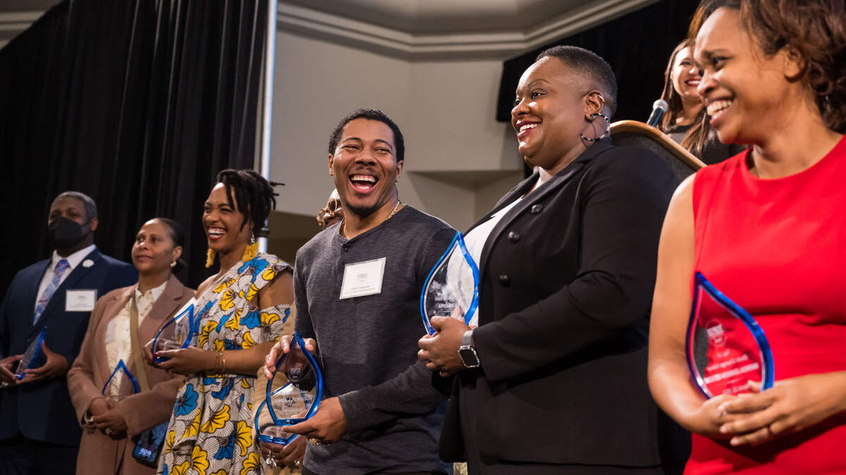 Some of The Sacramento Bee’s Black Change Makers chat while waiting to be be photographed after receiving their awards in March at an event honoring Black, Latino and Asian American Pacific Islander Change Makers at Sacramento State.