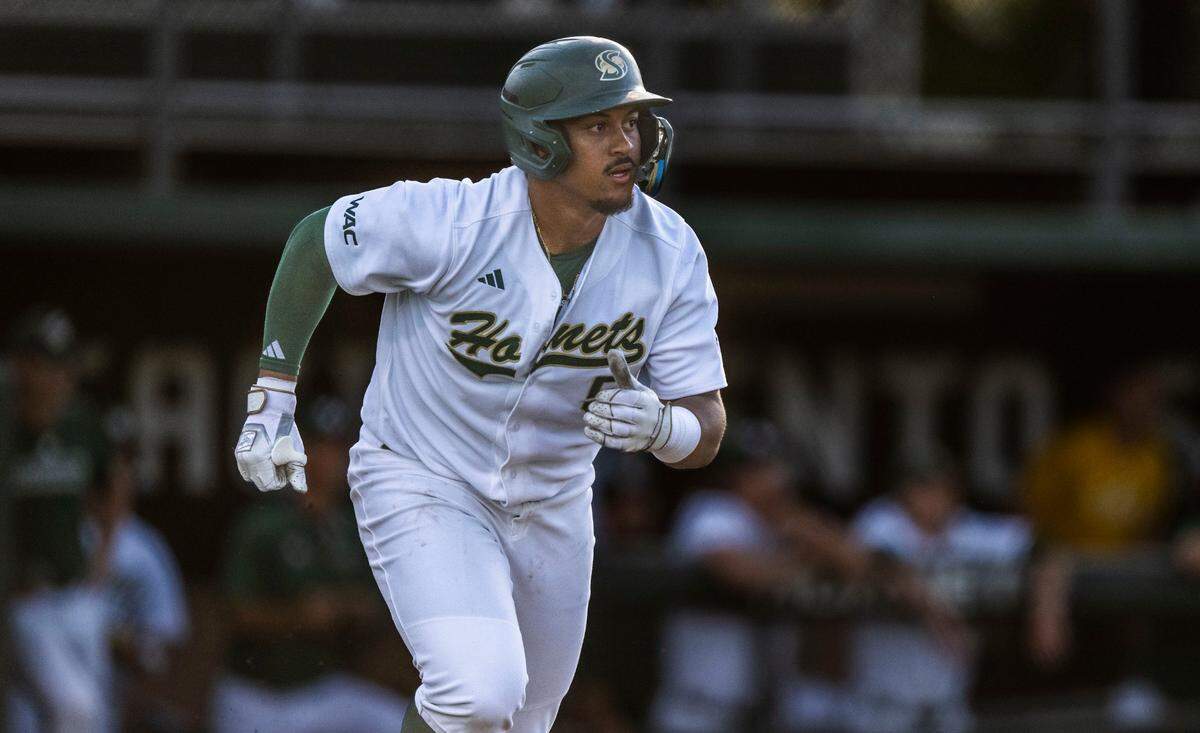 Sacramento State first baseman JP Smith runs to first base after a three-run homer in the third inning during an NCAA baseball game against Utah Tech on May 15 at Sacramento State.