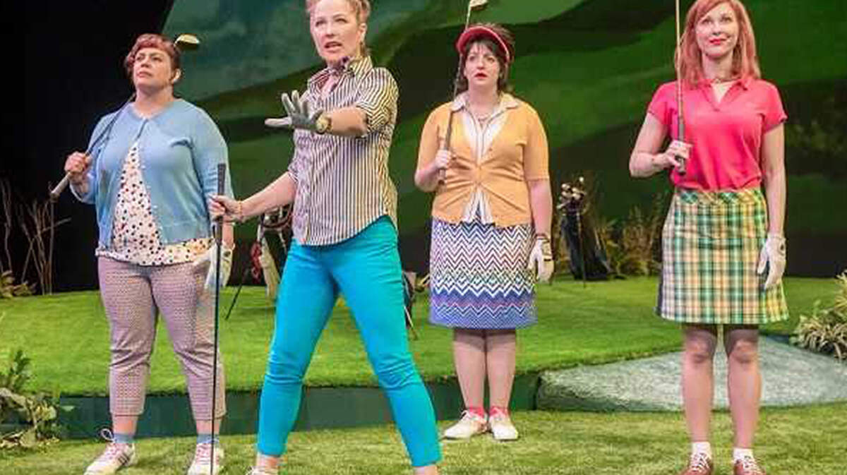 From left, Margot (Amy Kelly), Connie (Rebecca Dines), Tate (Tara Sissom) and Dory (Tate Hanyok) take to the links in "The Ladies Foursome," which is performing through July 22 at the B Street Theatre.