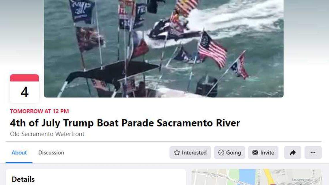 A boat parade scheduled for Saturday, July 4, 2020, has been promoted on Facebook by a pro-Trump account called The Patriot Network. The event details say more than 150 boats plan to take part.
