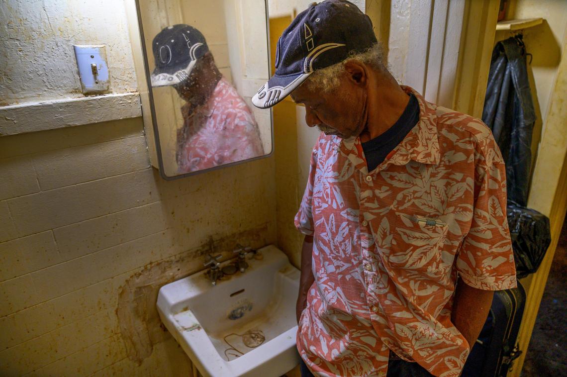 George Green, 76, shows his filthy non-working sink in his bathroom at the Capitol Park Hotel on Thursday, Aug. 29, 2019 in Sacramento. “I thought we had a better situation with these new people coming in. Seems to me what they are doing is creating a new homeless. It’s like a solution looking for a problem,” said Green. The hotel will become a temporary homeless shelter in September, then will be renovated to become apartment units.