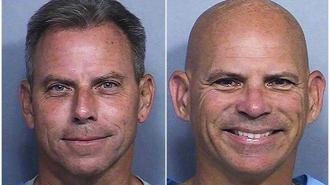 Erik Menendez, left, and his older brother, Lyle, appear in photos provided by prison officials. Lyle Menendez was denied parole on Friday, a day after the state's parole board also rejected Erik’s request for release in connection with the 1989 murders of their parents.