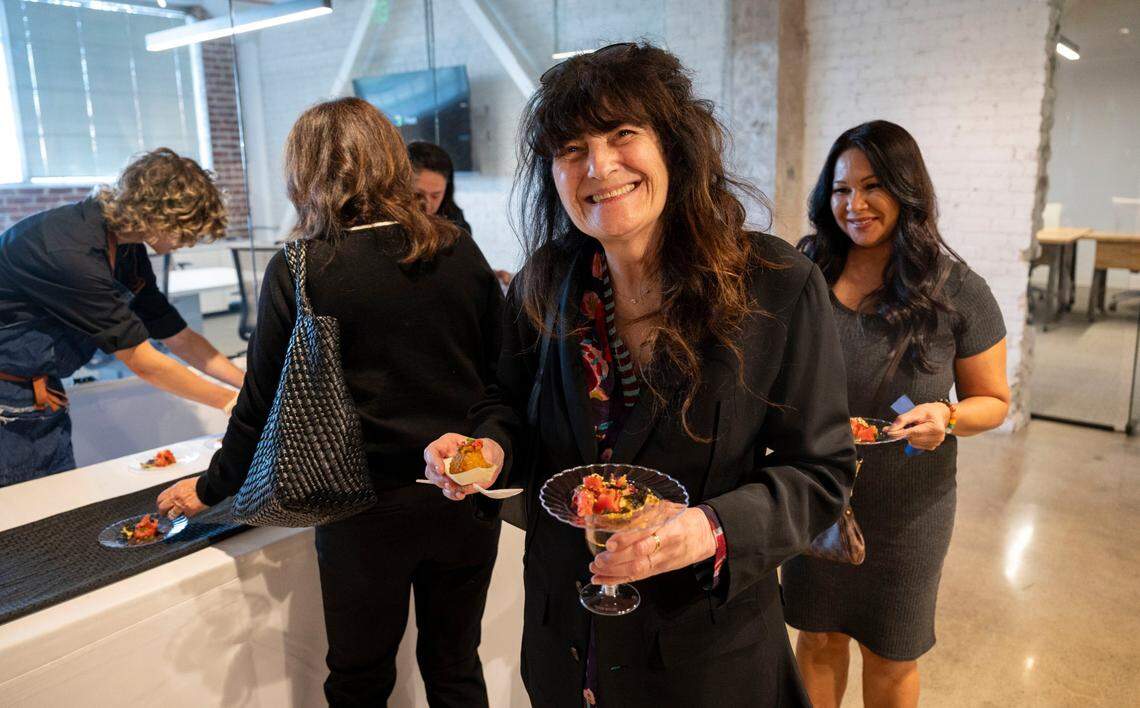 American chef and food writer/critic Ruth Reichl gets some food samples at the Bee’s News & Nosh: An evening with chef Billy Ngo and food writer Benjy Egel on Tuesday, March 26, 2024.