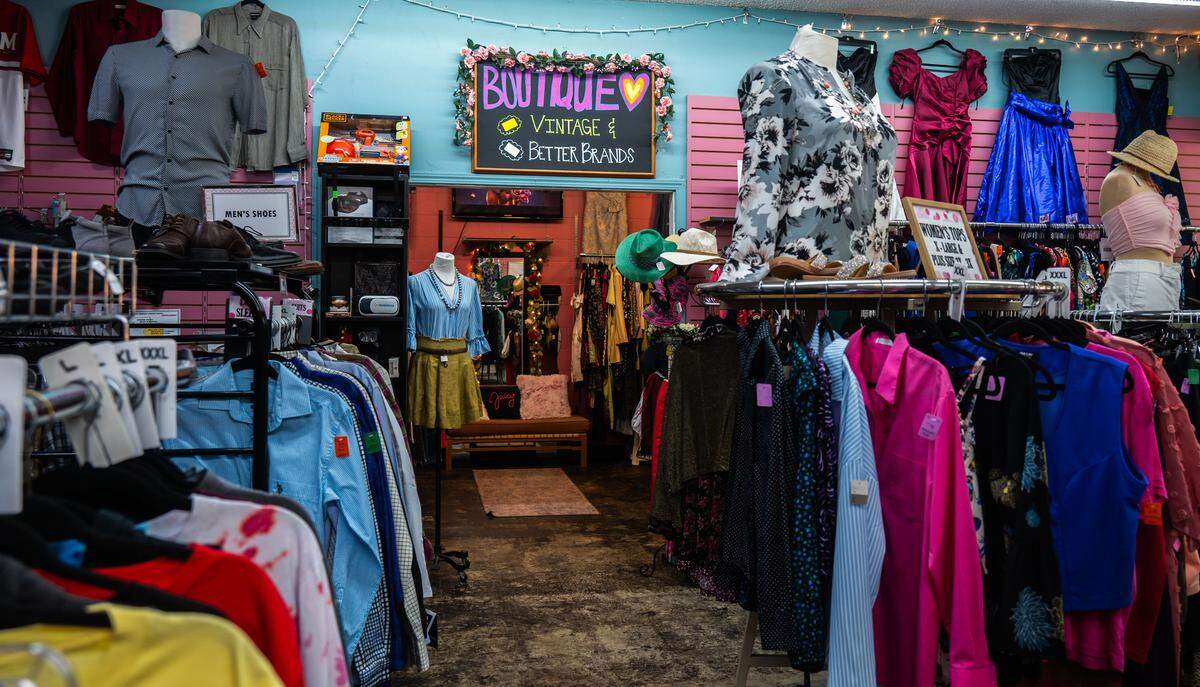 The offerings range from generic to name brand clothing, antiques and home goods at Upscale Thrift in Sacramento on Wednesday, Aug. 6, 2025.