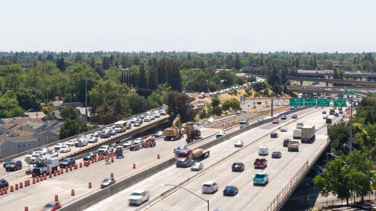 Traffic crawls on an eastbound ramp to Highway 50 in East Sacramento on Tuesday, June 3, 2025.