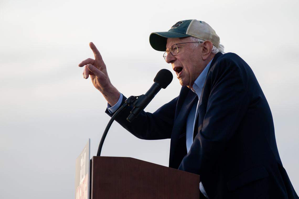 Sen. Bernie Sanders, I-Vt., speaks to a crowd of 26,000 during the Fighting Oligarchy rally at Folsom Lake College on Tuesday.