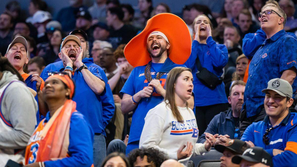 Boise State Broncos fans cheer their team as they play against the Northwestern Wildcats during the second half of the NCAA Tournament at Golden 1 Center on Thursday. Northwestern beat Boise, 75-67.