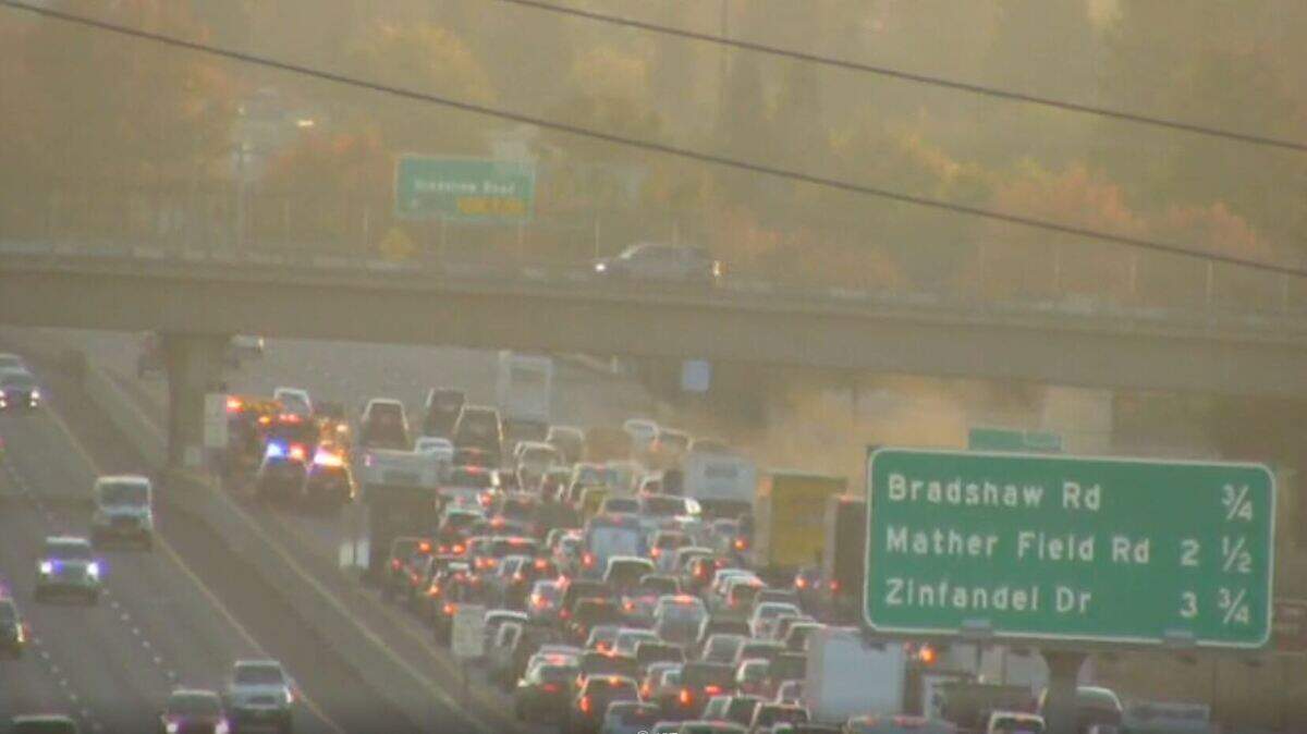 Traffic is stalled due to a three-vehicle crash on eastbound Highway 50 on Monday, Nov. 11, 2019, according to the California Highway Patrol.