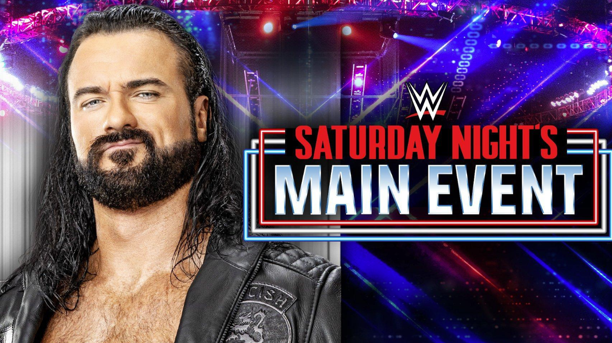 WWE Superstar Drew McIntyre on a Saturday Night's Main Event background. 