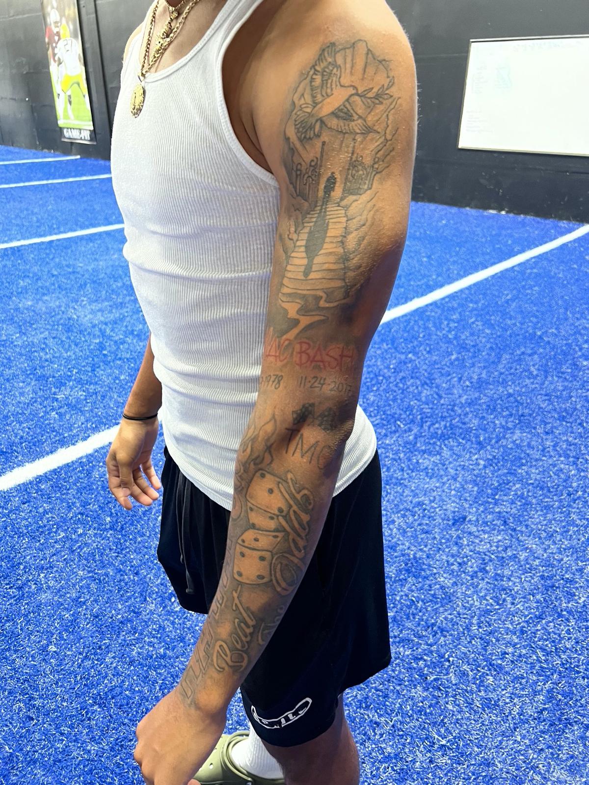New Notre Dame commit Rico Flores Jr. has a tattoo sleeve on his left arm dedicated to his late uncle.