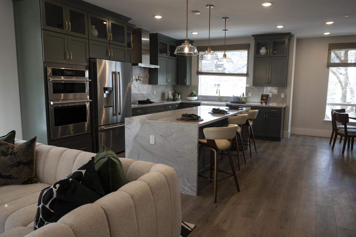 A kitchen inside one of the display units at the R21 housing development in Sacramento on Thursday.