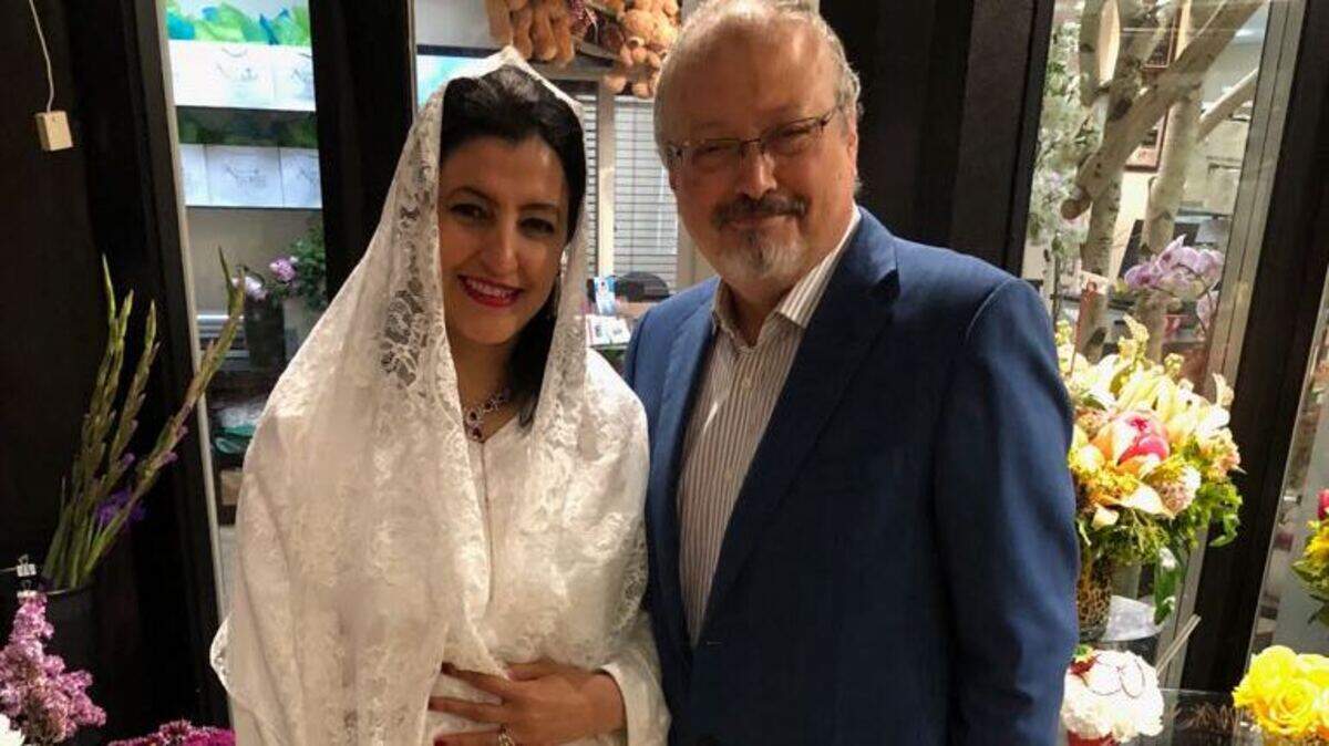 Hanan Elatr Khashoggi and Jamal Khashoggi on their wedding day in June 2018. Hanan Elatr Khashoggi spoke out against a recent deal California struck with a PR firm that is advising Saudi Arabia, whose crown prince ordered Khashoggi’s killing in October 2018.