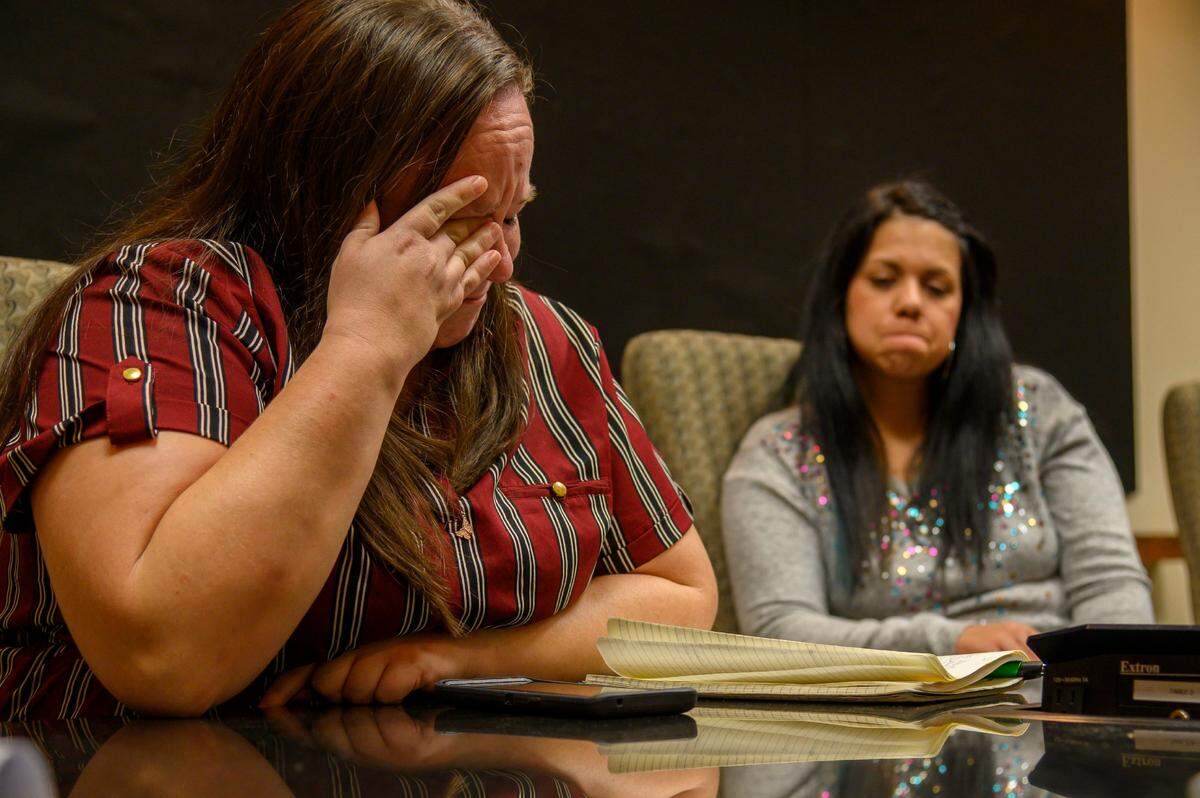 Michele Bryant wipes tears in February as she talks about the January death of her daughter Kendra Czekaj, 12. Czekaj was killed running across a freeway after going AWOL from the Children’s Receiving Home in Sacramento