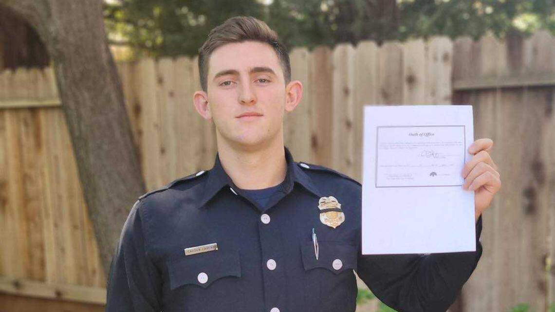 Caeden Laffan, seen in a photo after completing fire academy and joining the Oakland Fire Department, died Thursday after drowning at a beach near San Diego. Laffan, 25, was a Sacramento native and a 2017 graduate of Christian Brothers High.