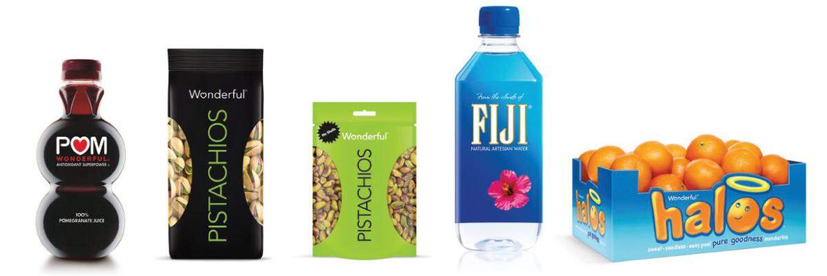 Products of the Wonderful Co., owned by the Resnick family, include POM Wonderful Pomegranate Juice like Wonderful Pistachios, Fiji Water and Halos mandarins.