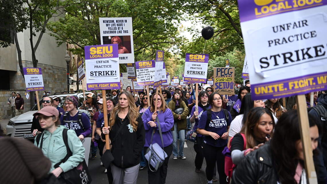 Three California state worker unions stood together at SEIU Local 1000 strike