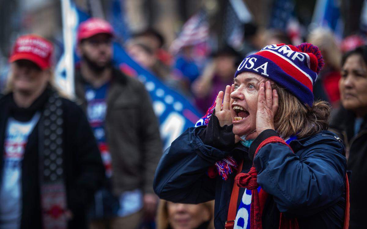 A Trump supporter protests at the state Capitol in Sacramento on Wednesday, Jan. 6, 2021, as Congress meets in Washington, D.C. to certify President-elect Joe Biden’s victory