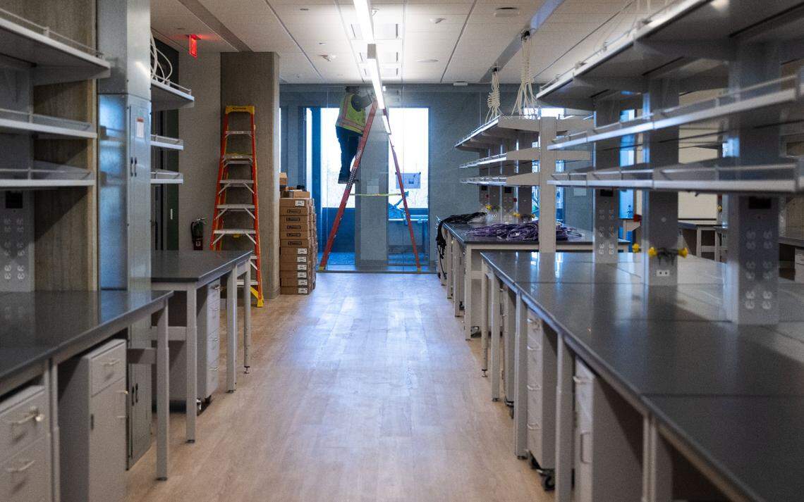 Work continues in a research laboratory at the 200 Aggie Square building on Thursday, Feb. 20, 2025. 