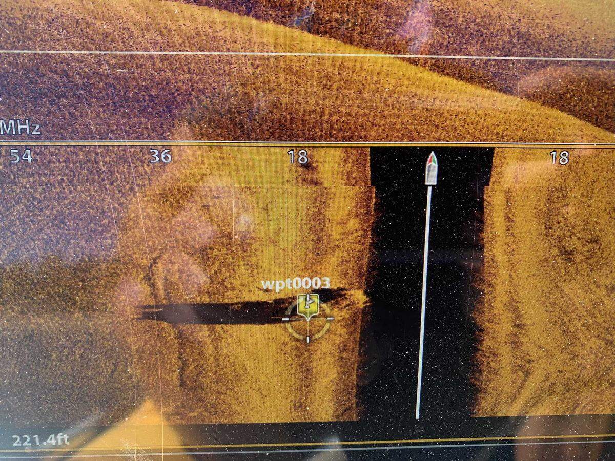 A sonar image of the area where Kiely Rodni’s vehicle was located in Prosser Creek Reservoir is seen in an image provided by Adventure with Purpose on Sunday, Aug. 21, 2022 near Truckee, Calif. The Oregon-based diving team detailed some of its findings Monday, including a video image of Kiely’s vehicle submerged 55 feet offshore.