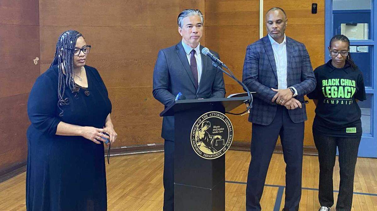 California Attorney General Rob Bonta speaks Tuesday during a news conference after meeting with community groups to discuss gun violence prevention at an event held at the Fruitridge Community Collaborative center in Sacramento.