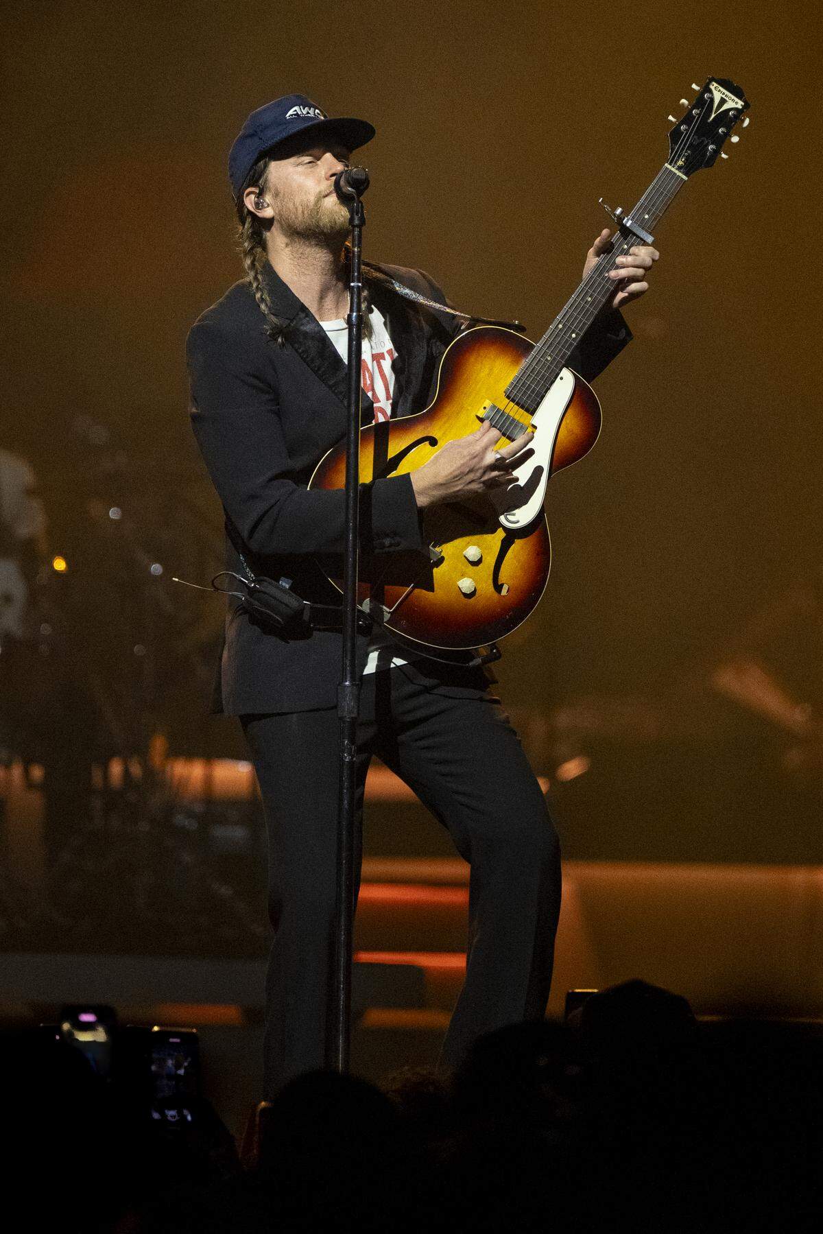 Wesley Schultz, lead singer for The Lumineers, performs “Angela” at the Golden One Arena in downtown Sacramento on Wednesday, Aug. 6, 2025.