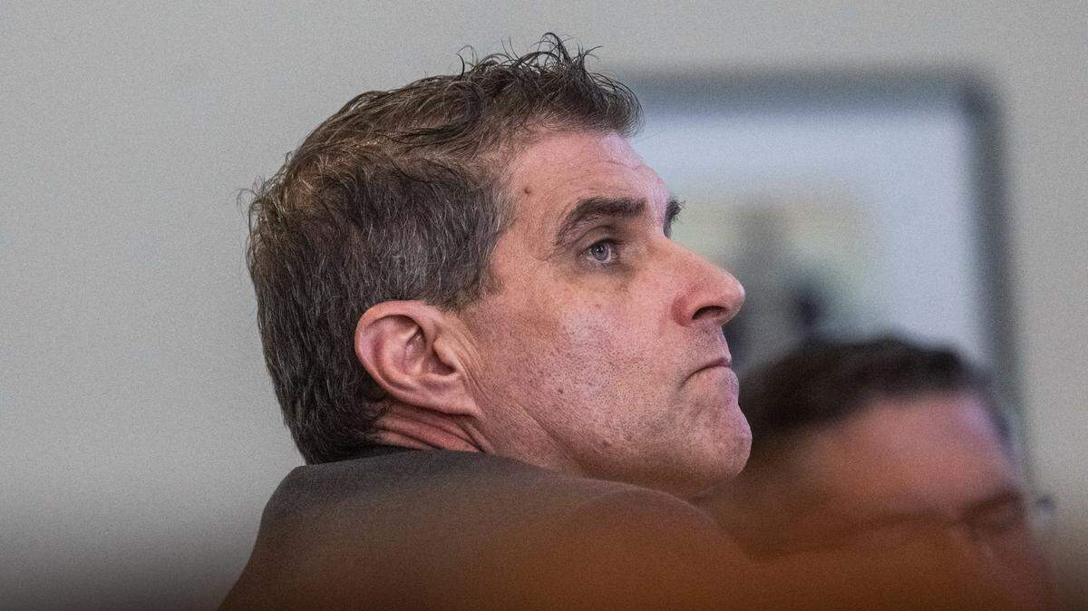 Daniel Serafini, the former major league baseball player who is on trial for allegedly murdering his in-laws, listens to closing arguments by his attorney David Dratman in Placer Superior Court in Auburn on Tuesday, July 8, 2025.