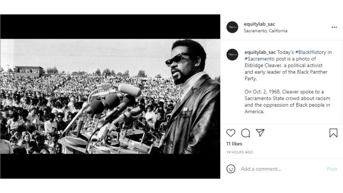 Today’s #BlackHistory in #Sacramento post is a photo of Eldridge Cleaver, a political activist and early leader of the Black Panther Party. On Oct. 2, 1968, Cleaver spoke to a Sacramento State crowd about racism and the oppression of Black people in America.