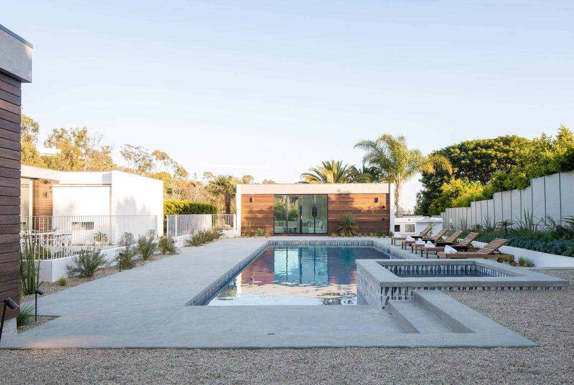 A resort-style pool is just one of the features of this Malibu mansion, which also boasts a monarch butterfly sanctuary and an underground beach tunnel.