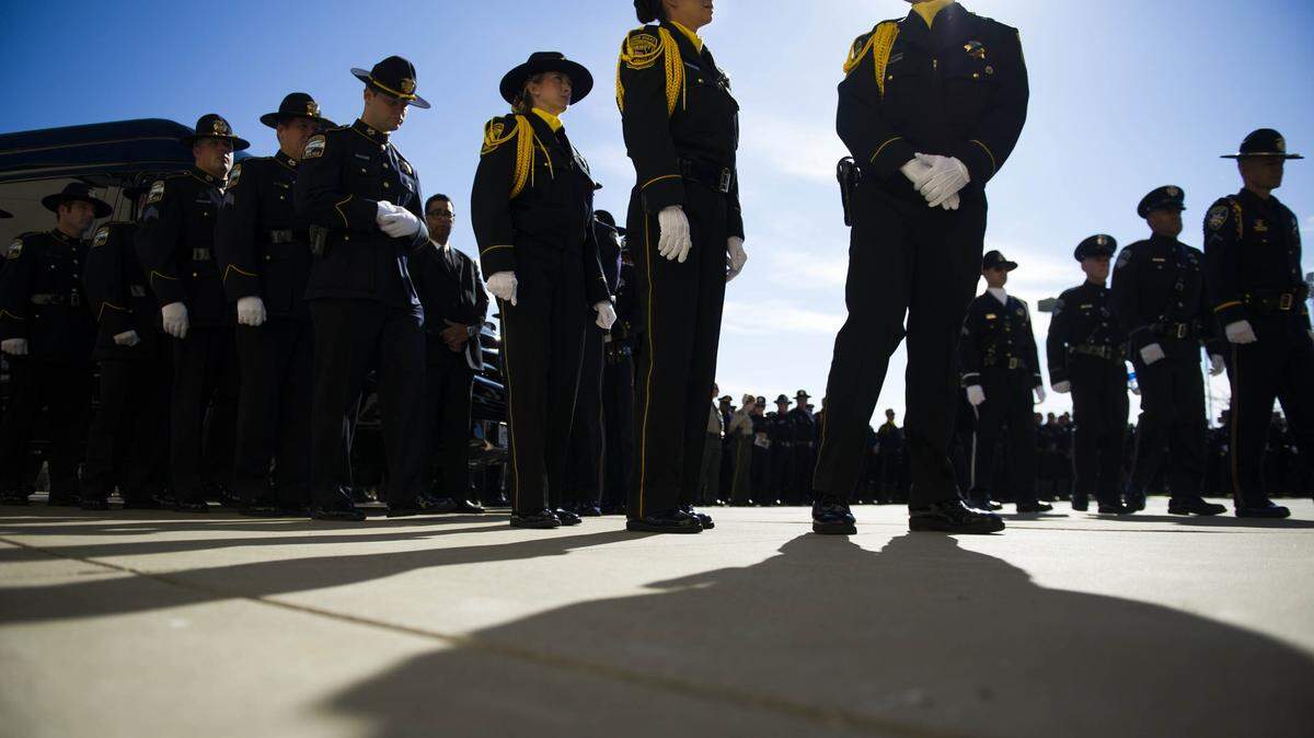 Yolo County deputy sherrifs gather at slain deputy Danny Oliver's memorial service in 2014.