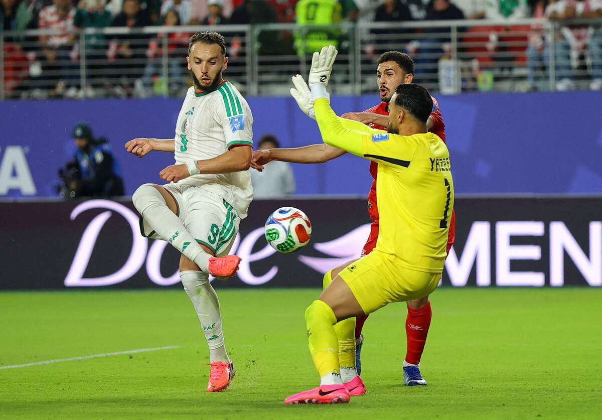 Algeria's Amine Gouiri scores his team’s second goal against Jordan on Monday night in Santa Clara.