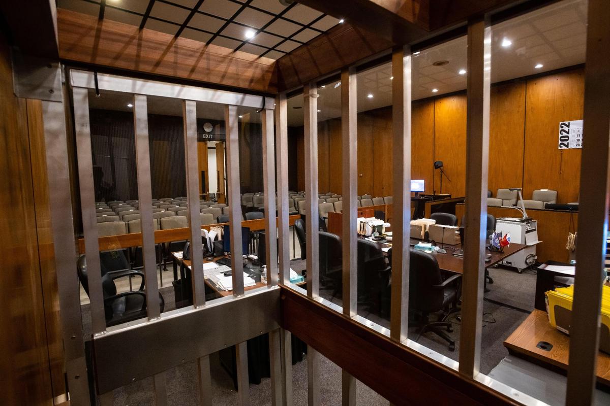A view from inside the steel-bar secured dock in the Department 8 courtroom at the Gordon Schaber Sacramento County Courthouse is seen on Friday in downtown Sacramento.