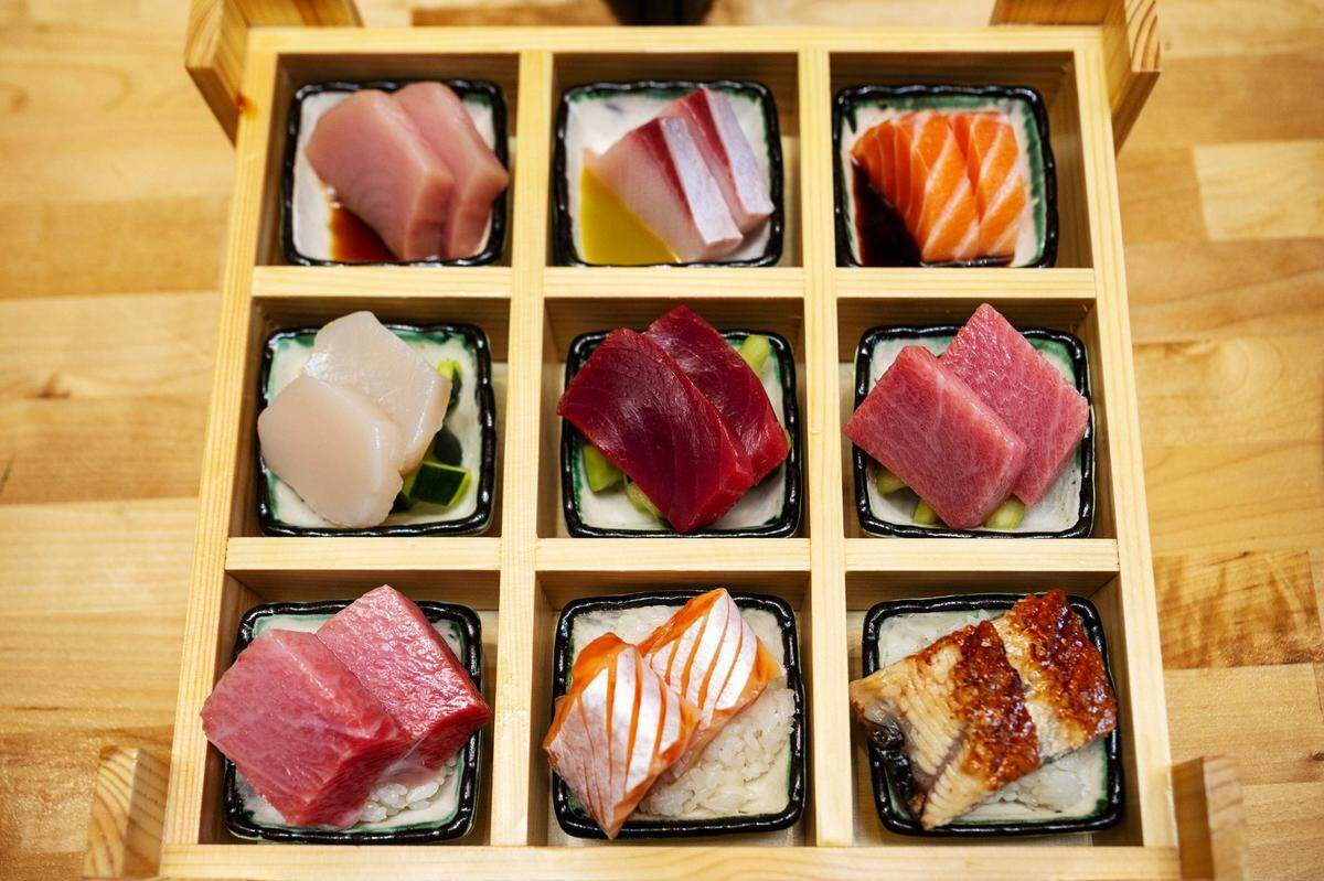 The $60 mystery box includes assorted sushi selected by the chef.