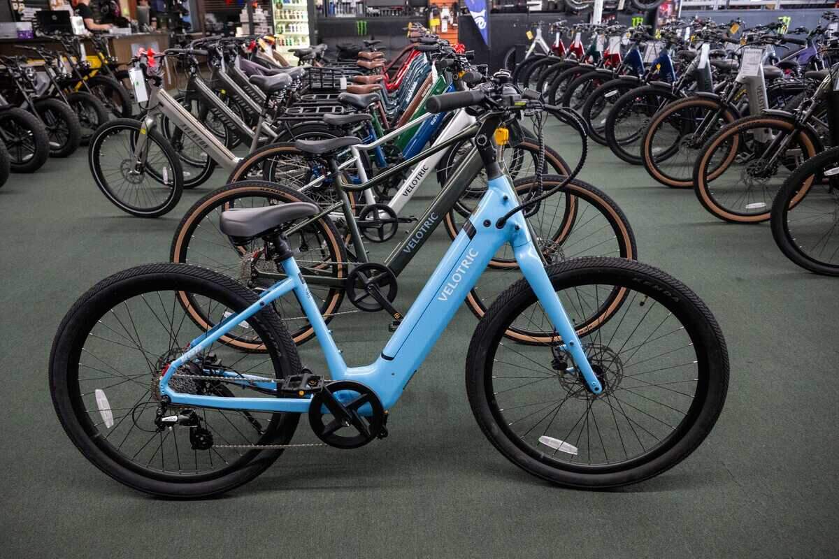 A Velotric e-bike is displayed at ATV Wholesale Outlet in Old Foothill Farms on March 17, 2026. E-bike sales have grown rapidly in recent years as riders use them for commuting, recreation and transportation without a driver's license.