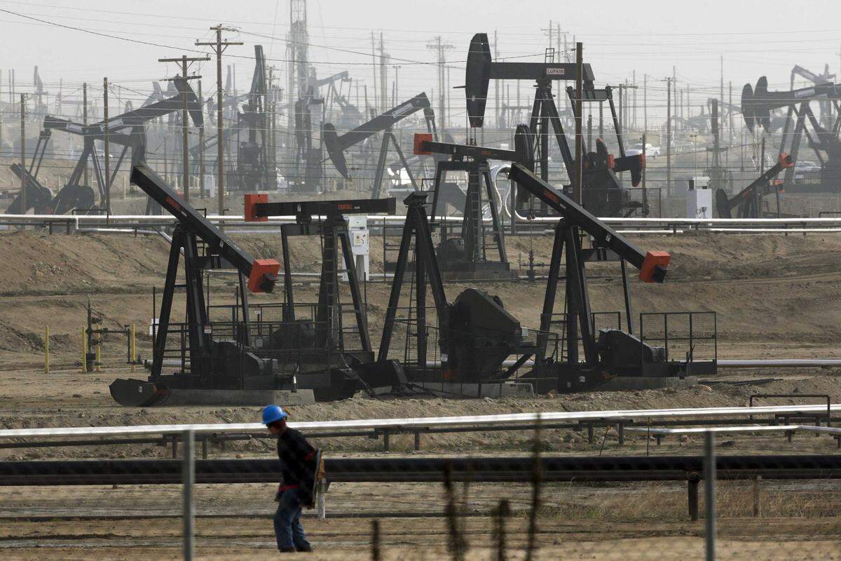 This Jan. 16, 2015, file photo shows pumpjacks operating at the Kern River Oil Field in Bakersfield, Calif., which is overseen by the U.S. Bureau of Land Management.