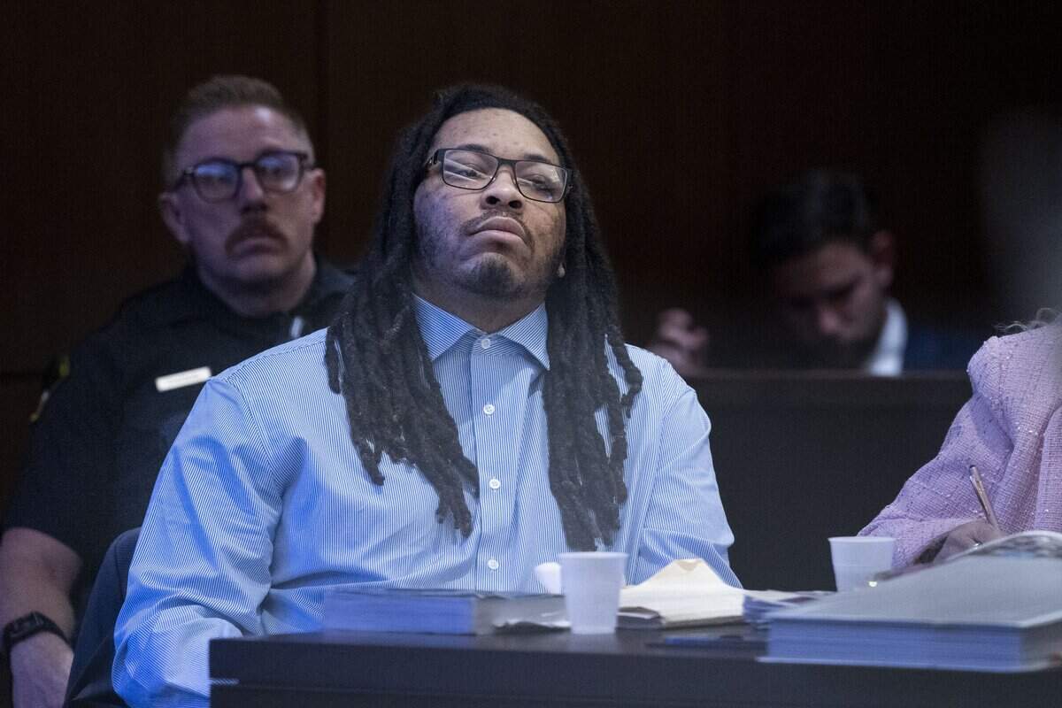 Dandrae Martin, a defendant in the K Street mass shooting trial, listens to prosecutor Megan Eixenberger as she gives her closing arguments in Sacramento Superior Court on Tuesday, June 23, 2026.