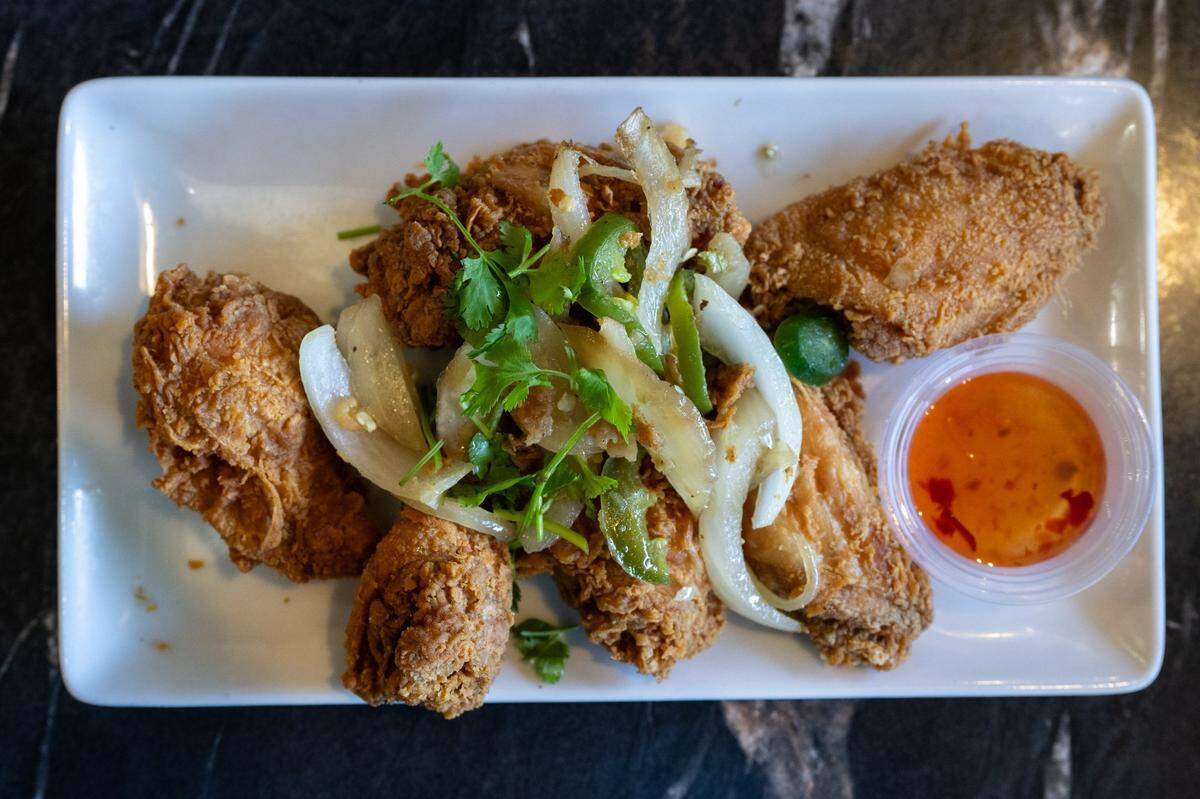 The chicken wings salt and pepper is ready to serve at Pho Momma in La Riviera. 