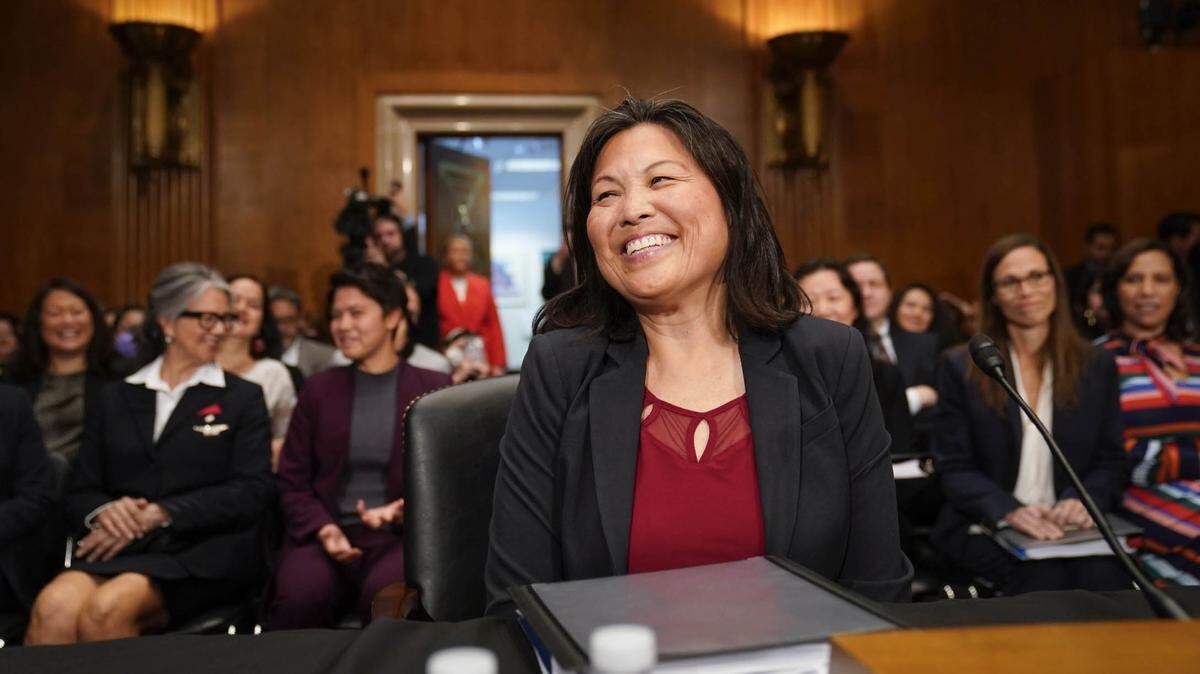 Julie Su testifies before the Senate Committee on Health, Education, Labor and Pensions during a hearing on her nomination to serve as Secretary of Labor on Thursday, April 20, 2023, in Washington, D.C.