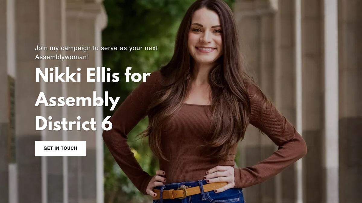Nikki Ellis, a candidate for Assembly District 6, appears on the homepage of her campaign website.