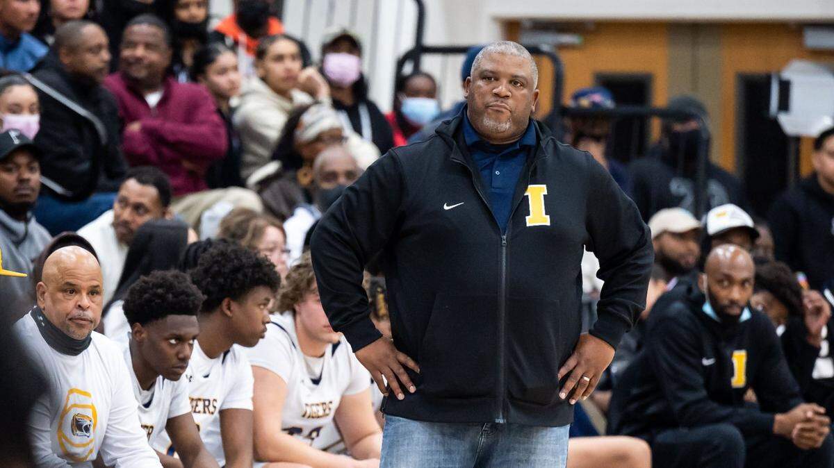 Inderkum Tigers coach Fred Wilson expresses disappointment as a foul is called against his team during a Sac-Joaquin Section Division I semifinal playoff game in 2022 against Sheldon. The Huskies beat Inderkum, 85-80, to advance to the title game.