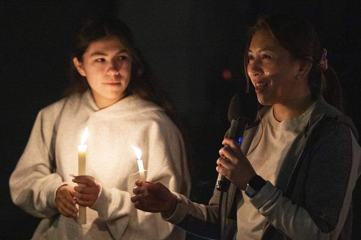 Co-workers of Lindsey Peralta Vallerga and her husband David Edward Vallerga speak during a vigil outside the Vallerga’s home on Mill Water Circle in Rancho Cordova on Sunday to remember the family who were found dead inside on Jan. 27 in an apparent murder-suicide. The Vallergas owned Grade Power Learning locations in Elk Grove and El Dorado Hills.