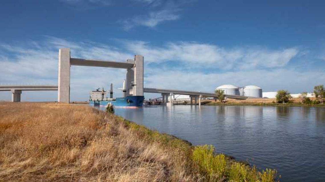 A rendering shows a low movable bridge in West Sacramento that could help ease Interstate 80 traffic.