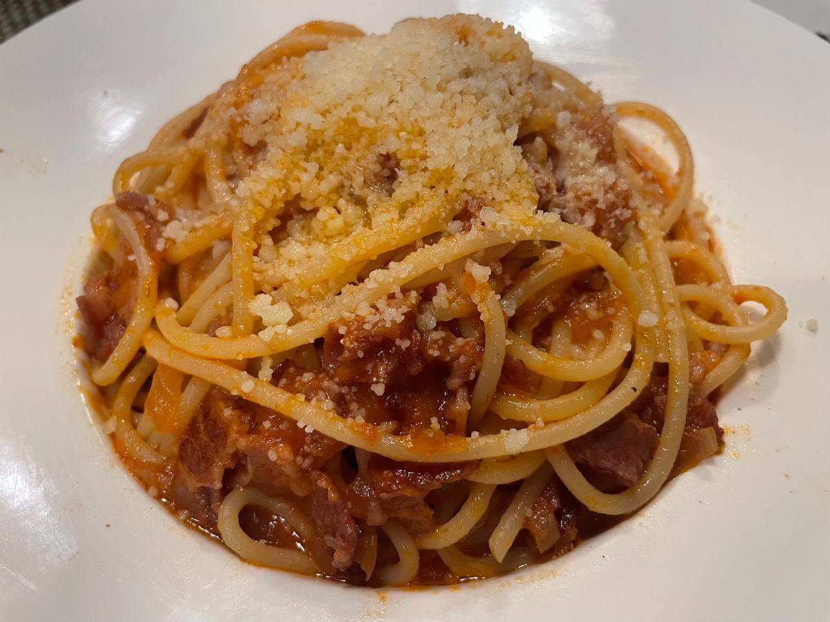 Brickland’s spaghetti amatriciana is smoky, spicy and savory.