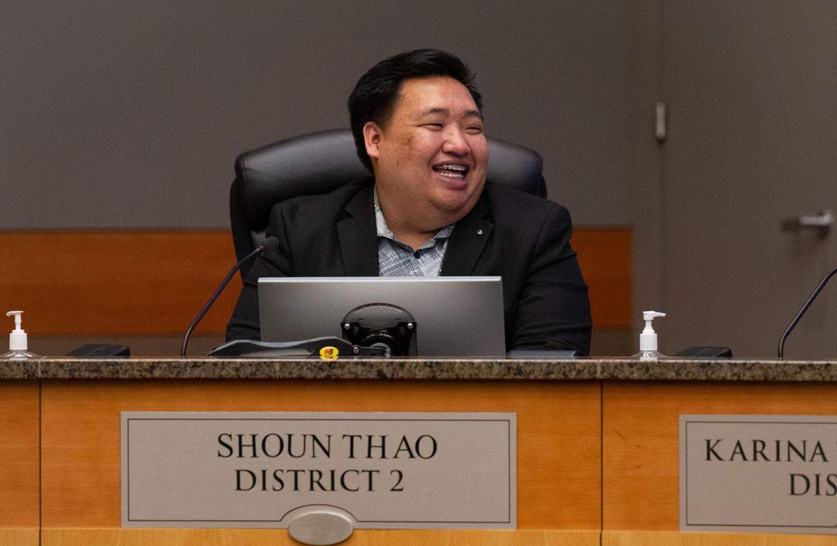 Interim District 2 Sacramento City Councilman Shoun Thao laughs on Tuesday.