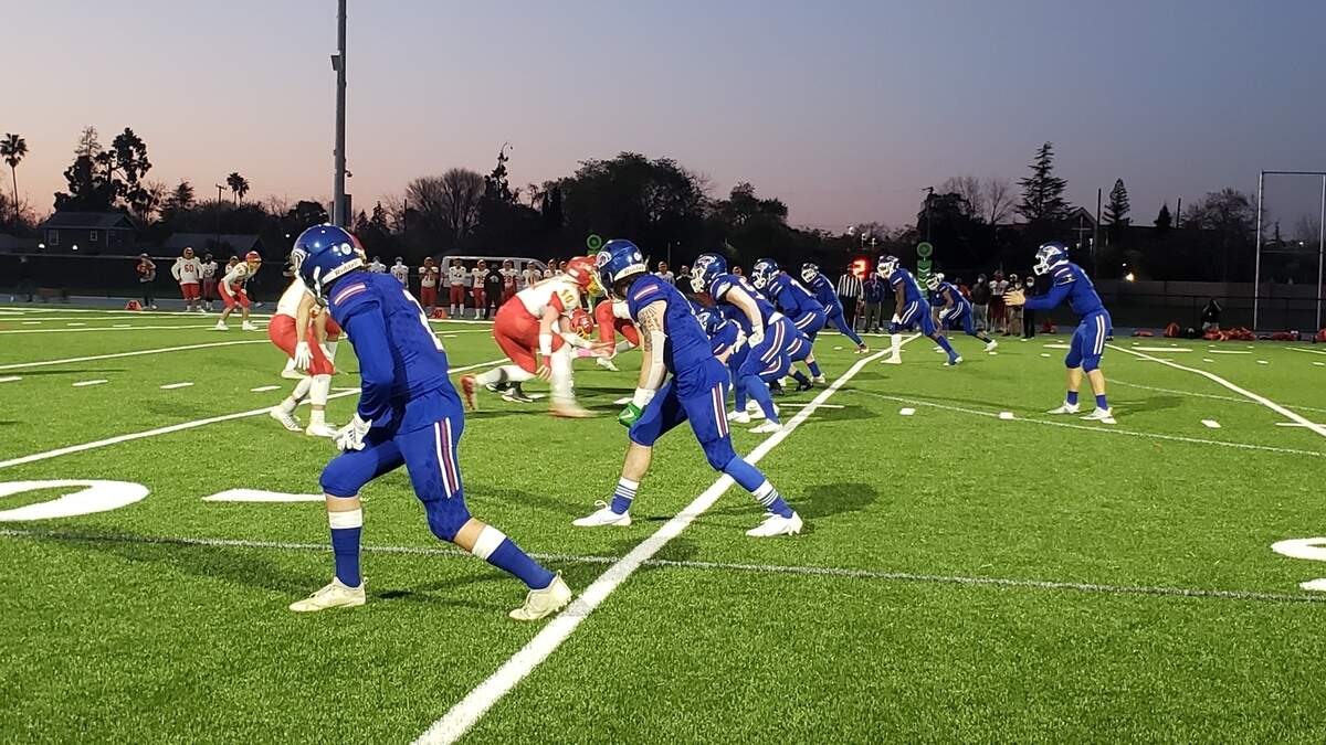 The Christian Brothers offense squares up against Jesuit on Friday night.