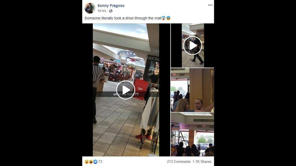 An accused DUI driver crashed through the doors of the Wenatchee Valley Mall in Washington on Wednesday night to cruise past stores, shocking shoppers, videos show.